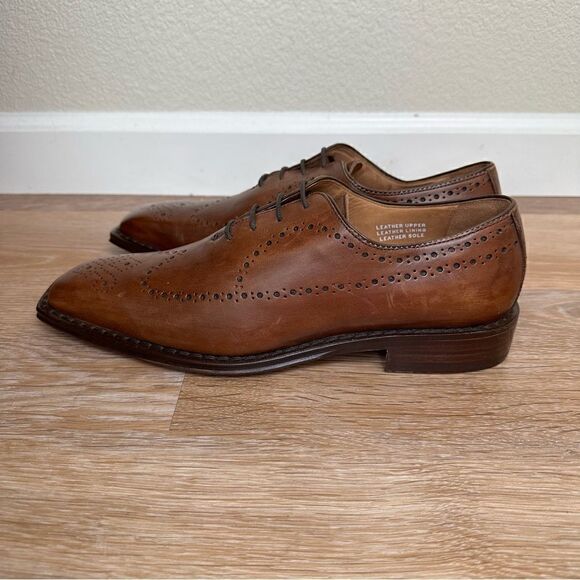Calzoleria Toscana Brown Genuine Leather Brogue Wingtip Oxford Shoes - Picture 4 of 13